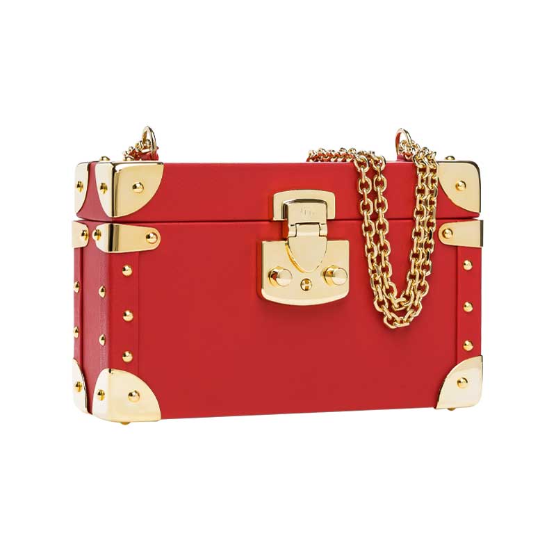 luis negri classic bauletto box bag red lateral web gold